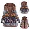 Women's Jackets Flower Print Coat Top Casual Zipper Hooded Long Sleeve Warm Winter Jacket