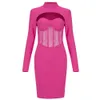 Ocstrade Bandage Dress Sexy Hollow Out Rose Red Bodycon Spring Women Long Sleeve Night Club Party es 210527