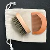 3 in 1 kits 8x4x3cm Mini Wood Bristles Beard Brush aftershave Men wooden brushes + Mustache Comb with pouch