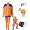 6PCS Teenager Uzumaki Cosplay Costume for Adult Anime Shippuden Ninja Suit Orange Sportswear Yellow Wig Headband Carnival Outfit Y0913