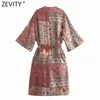 Femmes Vintage Tissu Patchwork Imprimer Casual Long Smock Blouse Femme Ceintures Kimono Chemises Chic Ouvert Couture Tops LS9198 210416