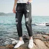 Henchiry New Summer Casual Casual Calças do tornozelo dos homens do corpo Moda Versátil Calças de Jeans Lavável Personalidade Tendência Zipper Calças Retas X0621