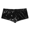 Men Faux Leather Sexy Lingerie Underpants Bulge Pouch Penis Hole Boxer Shorts Low Waist Panties Gay Erotic Latex Underwear238R