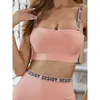 Sommar Kvinnor Bandage Rosa Tvådelad Sexig Tight Short Top Crop Navel Och Mini Skirt Fashion Club Celebrity Party Sets 210625