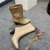 Metal Decoration Knee High Boots For Women Wide Leg Genuine Leather Heels Night Club Party Shoes Woman 210528