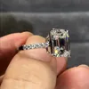 Luxury 100% 925 Sterling Silver Created Emerald cut 4ct Diamond Wedding Engagement Cocktail Women Rings Fine Jewelry whole X07238E