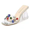 Hoksvzy Sommar tjock häl Stor Storlek Fyrkantig Huvud Sandaler Casual Wear Rhinestone Transparent Heel Open Toe Kvinna Sandaler FGY5464