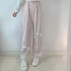 Japanische Ita Damen Kawaii Cordhose mit hoher Taille, süße Schleife, Spitze, breite Beinhose, mädchenhafte Vintage-Kleidung, lockere süße Hose 220311