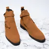 Juventude moda faux camurça chelsea botas homens clássico diário baixo calcanhar redondo cabeça ajustável cinto fivela britânico cavalheiro estilo DH338