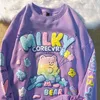 Kawaii couleur dessin animé ours imprimer mignon Girly Style col rond pull surdimensionné pull femmes à manches longues mode sweat