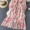 Neploe Bohemian Holiday Langes Kleid Frauen Stehkragen Langarm Pullover Vestidos Hohe Taille Hüfte Druck A-Linie Robe feminino 210423