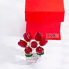 HD Crystal Red Rose Figurine Art Glass Spring Bouquet Dreams Ornament Home Wedding Decor Souvenir Regalo da collezione per lei / mamma 210811