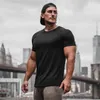 New Compression T-shirt Uomo Jogger T-shirt lavorata a maglia Sporting Skinny Tee Shirt Palestre maschili Fitness Bodybuilding Allenamento Abbigliamento 210421