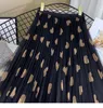 High waist pleated skirt women autumn winter Korean love mesh print Vintage long yarn woman s 210420