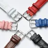 Unisex-Uhrenarmbänder aus geflammtem, geprägtem Leder mit Push-Nadel-Schnalle, 6 Farben, Blau, Rot, Rosa, Weiß, Braun, Schwarz, Stahlverschluss