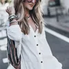 Yaz Plaj Kapak-up Kadınlar Tops Mayo Kapak Up Artı Boyutu Uzun Kollu Beyaz Pamuk Gömlek Elbise Moda Düğme Beachwear Tunik Sarongs