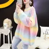 Fashion Rainbow Sweater Women Autumn Loose Type Lazy Knit Sweater Top 210709