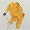 2 stück Infant Baby Casual Anzug Set Spitze Trim Oansatz Lange Hülsenspielanzug + Hosen für Kinder Kleinkind Neugeborenen Herbst kleidung Set