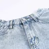CHICEVER jeansshorts för kvinnliga fickor med hög midja Sexiga volanger Breda ben Korta massiva dambyxor sommarkläder 210621