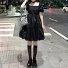 Japanese Lolita Tutu Dress Women Princess Black High Waist Gothic Mini White Puff Sleeve Lace Mesh Ruffle Sweet 210421