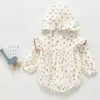 Höst bodysuits blommig spädbarn flicka kläder 0-3y tjejer jumpsuit långärmad bodysuit wuth hatt baby ytterwear 210417