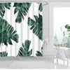 Duche cortina set 3d impressão verde folhas tropicais planta natural poliéster banheira impermeável com ganchos para drapees de banheiro