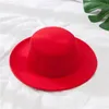 Neue klassische einfarbige Filz-Fedoras-Mütze für Männer und Frauen, künstliche Wollmischung, Jazz-Kappe, breite Krempe, einfache Kirche, Derby, flacher Hut 6217932