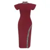 Partihandel Produkt Klassisk Mode Alla Svart Sida Slit Club Party Retro Klänningar För Kvinnor Elegance Bodycon Midi Vestidos 210525