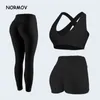 NORMOV Anti Cellulite 2/3 Pcs Frauen Nahtlose Fitness Sets Hohe Taille Workout Push-Up-Leggings Schlank Sportswear 211215