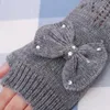 Kvinnor Vinter Långa Stickade Handskar Tjock Varm Fingerless Candy Color Mittens Elastiska Soft Bowknot Arm Warmers Tillbehör