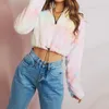 Felpe con cappuccio femminile Felpe donna manica lunga manica lunga Felpa a maniche lunghe mezzo zip up cravatta anello pullover pullover crop top fuzzy peluche coulisse