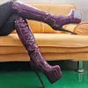 Rontic Brand New Women Winter Knee Boots Patent Läder Unisex Stiletto Heels Rund Toe Pretty Pink Red Party Shoes US Storlek 5-20