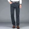 Autumn Winter Men's Stretch Jeans Business Casual Classic Style Trousers Black Gray Straight Denim Pants Male Brand 211124