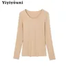 Yiyiyouni Casual Screw Thread Long Sleeve Pullover Vintage Cotton Knitted Sweaters Korean Basic Black White Tops 210812