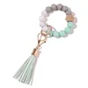 Tassels Träpärla Keychain Silikonpärlor Armband Party Favor Läder Key Ring Matkvalitet Silicon Wrist Keychains Pendant Dhj55