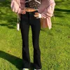 女の子のためのビンテージブラウンY2Kジーンズ女の子女性のファッション女性の古典的なフレアデニムパンツハイウエストズボー原宿キャプリスポケット210623