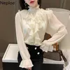 Neploe Vintage Blouse Femmes Chic Volants Flare Manches Chemises Tops En Mousseline De Soie Élégant Blouses Blanches Blusas Mujer De Moda 4H347 210422