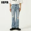 Iefb män blå jeans sommar koreanska trend lös flare byxor design hål vintage streetwear denim byxor casual 9y7627 211011