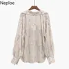 Neploe Two Piece Set Women Chiffon Shirts Pleated Crop Tops Summer Print Korean Suit Sun Protection Clothes 2 Piece Set Femme 210422