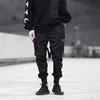 LACIBLE Hip Hop Cargo Pants Rubans Hommes Noir Streetwear Harajuku Techwear Pantalon Tactique Pantalon Harem Joggers Pantalon De Jogging Punk 210709