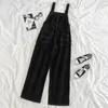 Kimutomo Vintage Mode Kvinnors Lösa Denim Byxor Overaller Ladies Bright Line Jeans Byxor Jumpsuit Black Drop 210521