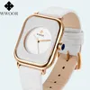 WWOOR Damenuhr Mode Weißes Quadrat Armbanduhr Einfache Damen Top Marke Luxus Leder Kleid Casual Uhren Reloj Mujer 210720