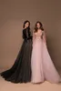 Tulle V-Neck Maxi Lace Prom Dress Long Sleeve Black Party Evening Dresses Pink Guest Gowns