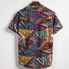 Camicie a righe Uomo Manica corta Stampa Camicia casual da uomo Vacanza al mare Camicie hawaiane Camisa di lino colorato stile etnico 210524