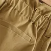 여성 카키색 코튼 페이털 가방 바지 패션 streetwear 포켓 Pleated 허리 바지 숙 녀 캐주얼 긴 바지 Pantalon 210414