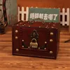 Large wooden jewelry box Vintage pattern Cosmetic case with lock Desktop dressing storage mirror 210922