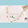 Hangers chokers kettingen sieraden bohemia vrouwen blauwe kralen goud vergulde legering pailletten 2lagen sleutelbeen ketting ketting drop levering 202