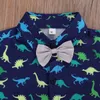 1-6Y toddler spädbarn barn baby pojke kläder uppsättning tecknad dinosaur båge skjortor toppar shorts outfits barn kostymer 210515