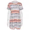 Women's Striped Tie Dye T-Shirt Dress Casual O Neck Short Sleeve Loose Straight Summer Dresses With Pockets Female Long Tee Tops 210526