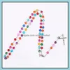 Pendant Necklaces & Pendants Jewelry Religious Catholic Rainbow Rosary Long Jesus Cross 8Mm Bead Chains For Women Men S Fashion Christian Dr